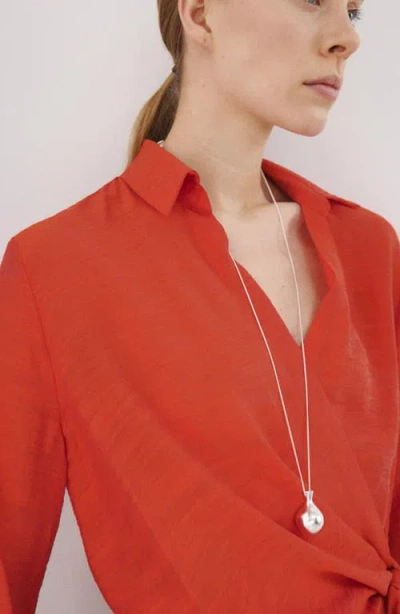 Mango Oversized Shirt With Tie Waist In Red