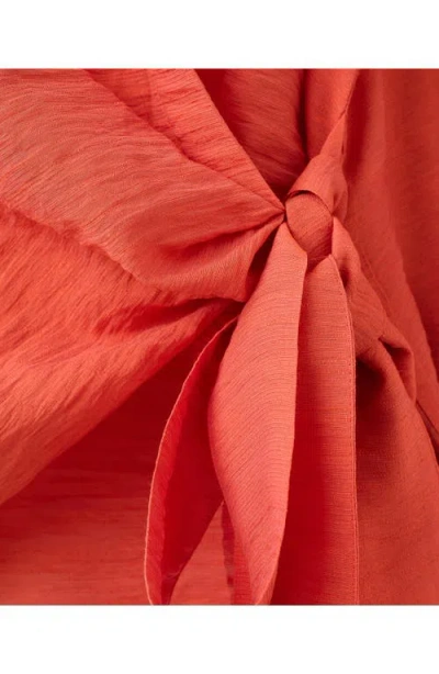 Mango Oversized Shirt With Tie Waist In Red