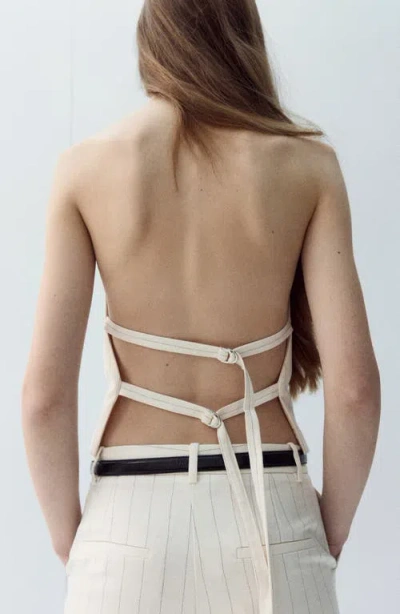 Mango Open Back Halter Top In Blue