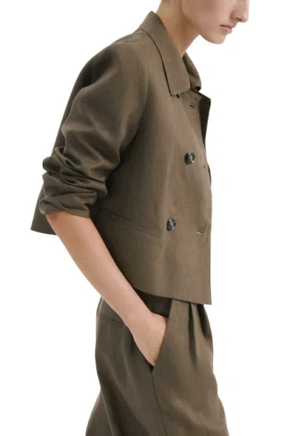 Mango Double Breasted Linen Jacket In Black