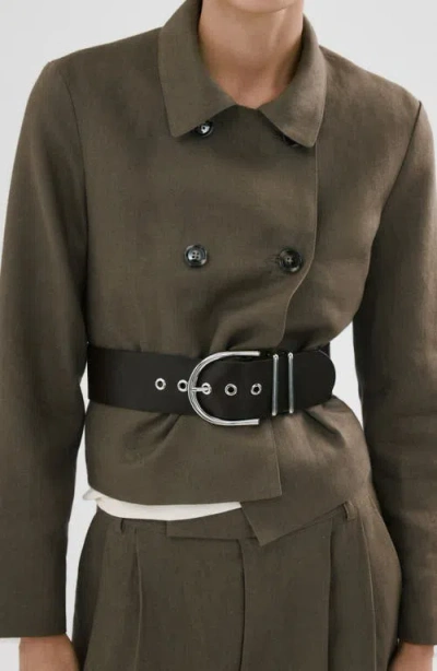 Mango Double Breasted Linen Jacket In Black