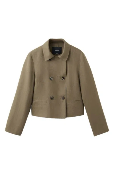 Mango Double Breasted Linen Jacket In Black