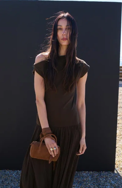 Mango One-shoulder Flared Maxi Dress In Black
