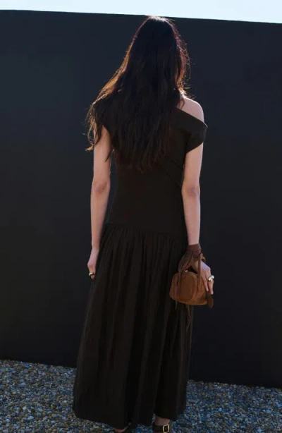 Mango One-shoulder Flared Maxi Dress In Black