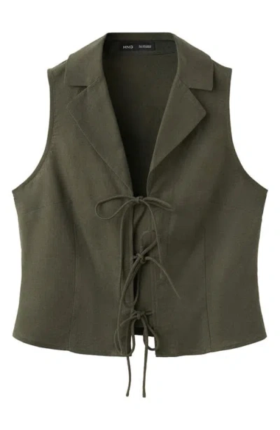 Mango Tie Front Vest In Green