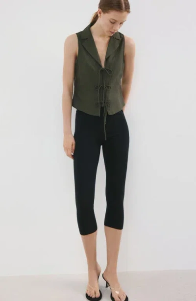 Mango Tie Front Vest In Green