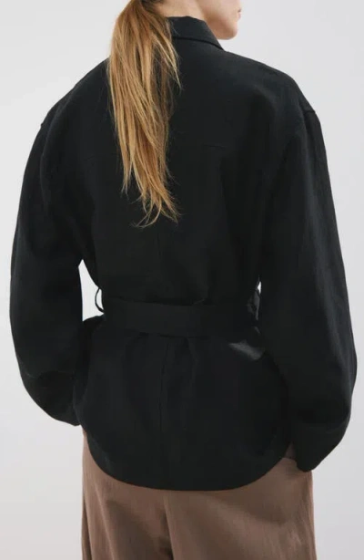 Mango Belted Linen Jacket In Black