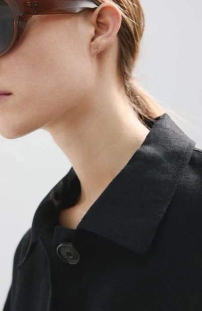 Mango Belted Linen Jacket In Black
