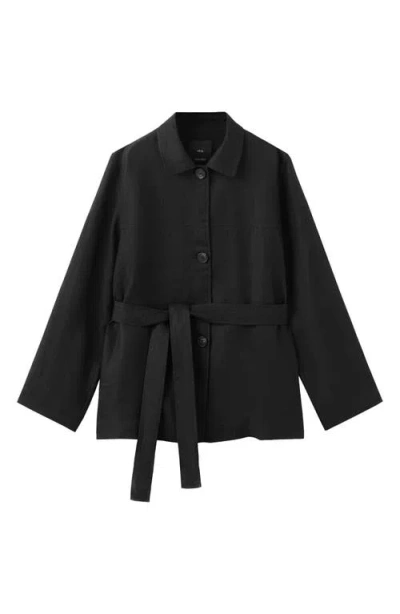 Mango Belted Linen Jacket In Black