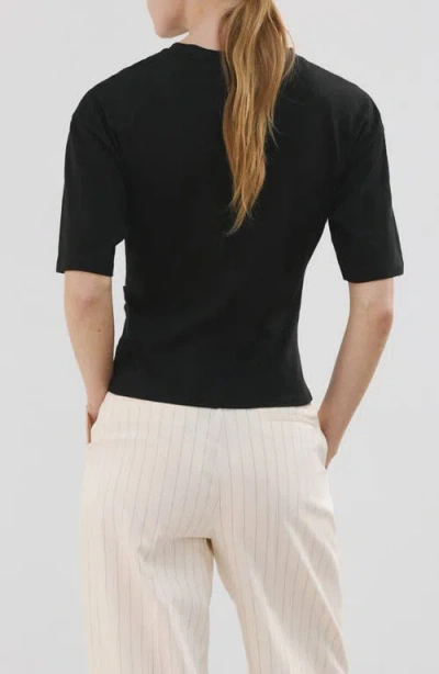 Mango Ruched Side Cotton T-shirt In Black