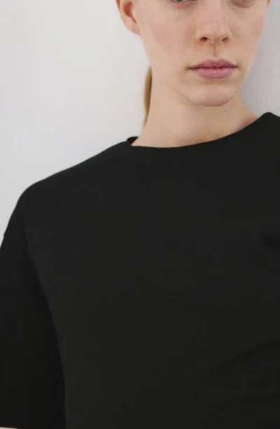 Mango Ruched Side Cotton T-shirt In Black