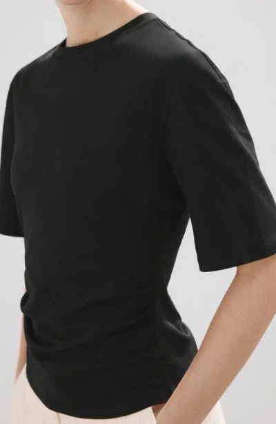 Mango Ruched Side Cotton T-shirt In Black