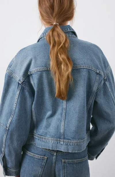 Mango Oversize Crop Denim Jacket In Blue