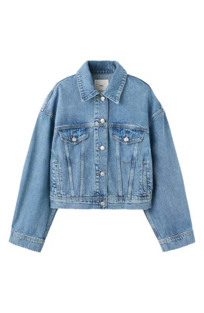 Mango Oversize Crop Denim Jacket In Blue