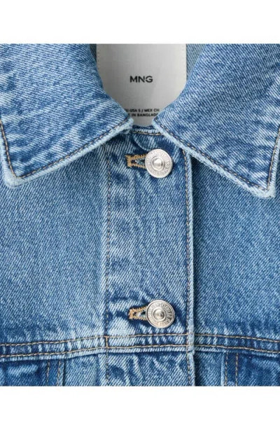 Mango Oversize Crop Denim Jacket In Blue