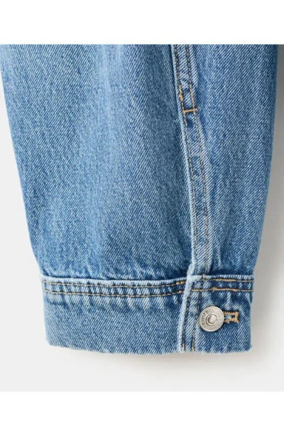 Mango Oversize Crop Denim Jacket In Blue