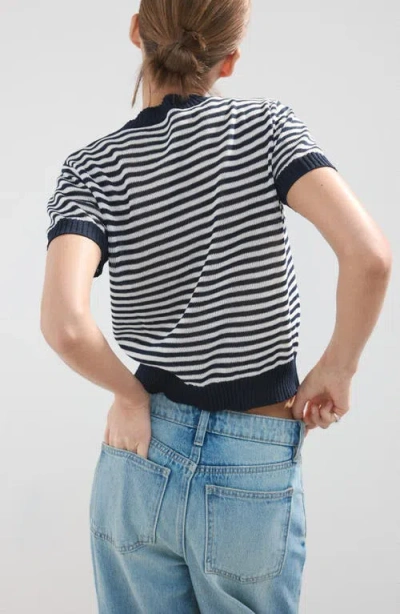 Mango Stripe Crop Sweater In Blue