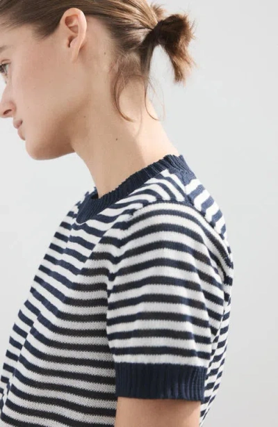 Mango Stripe Crop Sweater In Blue