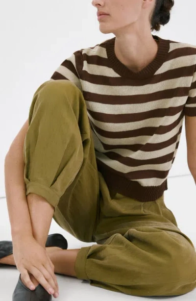 Mango Stripe Crop Sweater In Brown