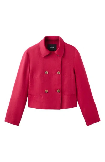 Mango Double Breasted Linen Jacket In Red