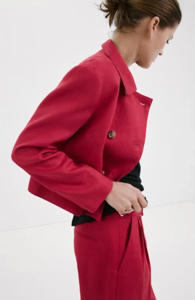 Mango Double Breasted Linen Jacket In Red