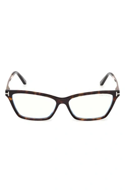 Tom Ford 56mm Blue Block Rectangular Eyeglasses In Brown