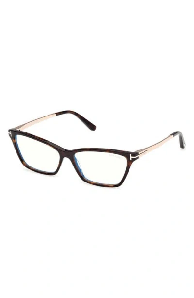 Tom Ford 56mm Blue Block Rectangular Eyeglasses In Brown