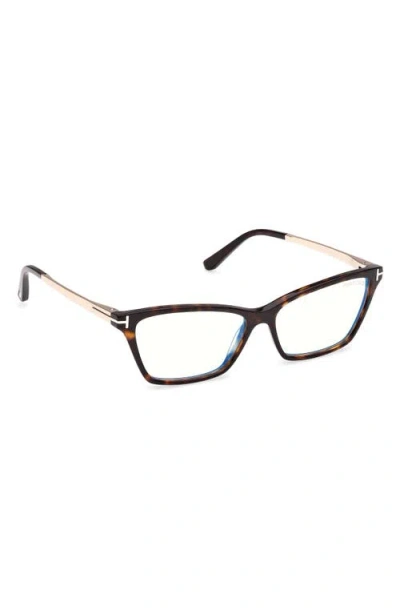 Tom Ford 56mm Blue Block Rectangular Eyeglasses In Brown