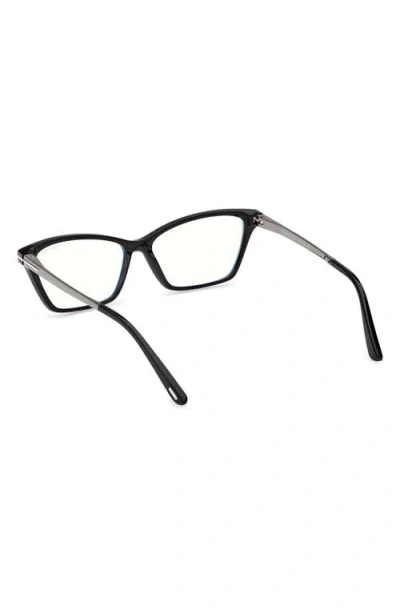 Tom Ford 56mm Blue Block Rectangular Eyeglasses In Black