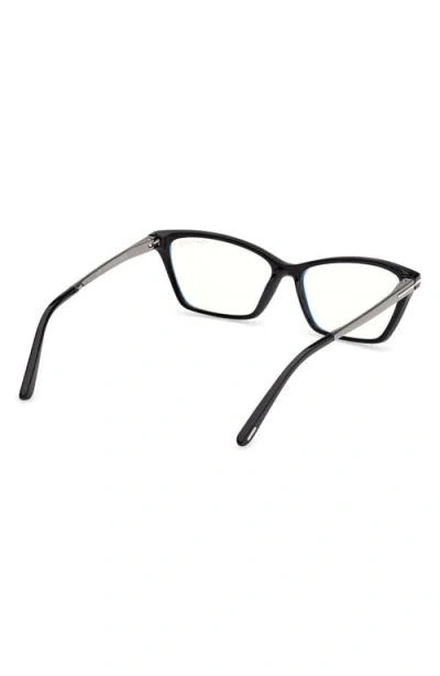 Tom Ford 56mm Blue Block Rectangular Eyeglasses In Black