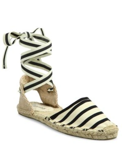 Shop Soludos Classic Striped Ankle-wrap Espadrilles In Natural-black