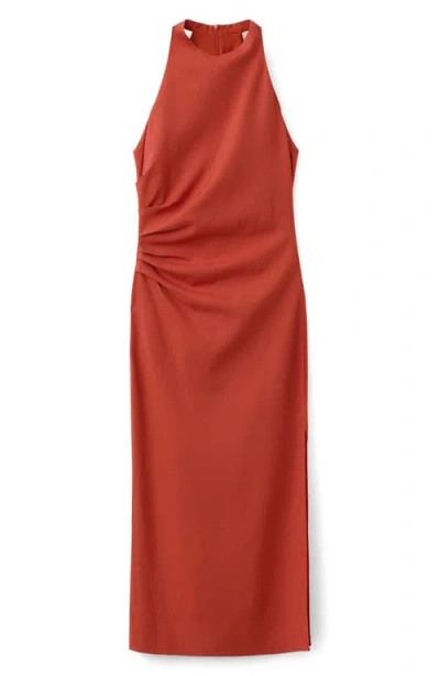 Mango Draped Midi-dress In Orange