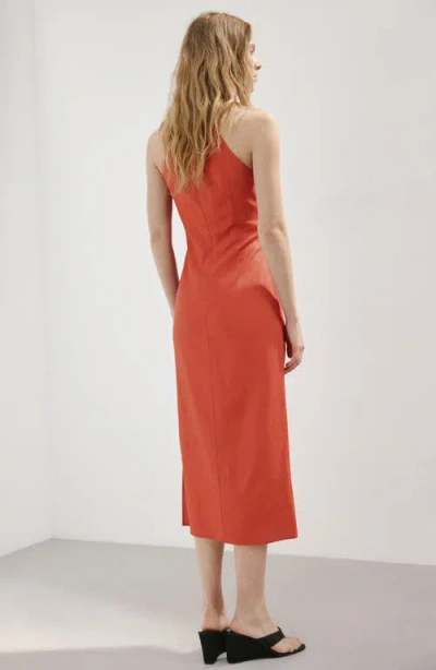 Mango Draped Midi-dress In Orange