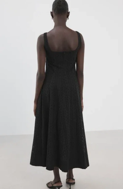 Mango A-line Dress With Openwork Embroidery In Black