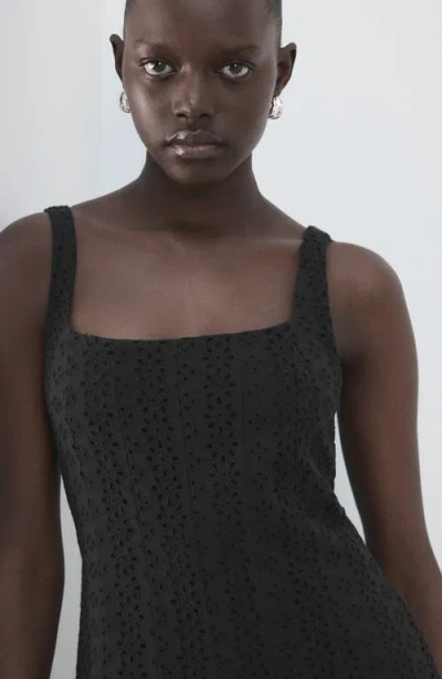 Mango A-line Dress With Openwork Embroidery In Black