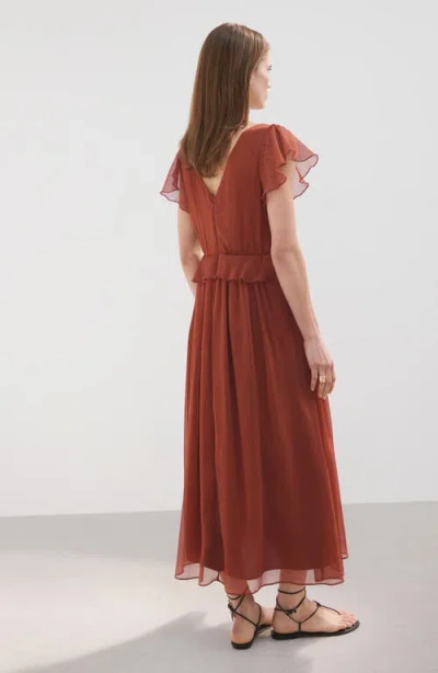 Mango Ruffle Flutter Sleeve Maxi In Brown