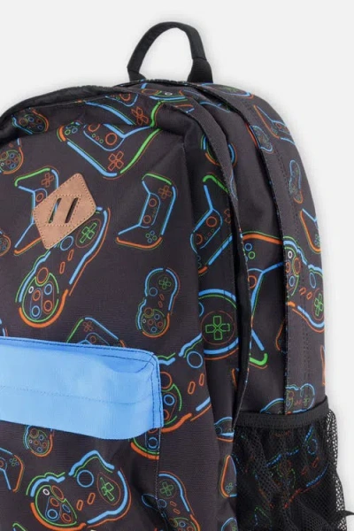 Deux Par Deux Kids Backpack Black Printed Controller In Red
