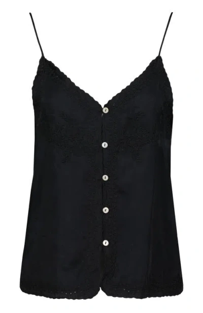 Bishop + Young Anya Button Front Embroidered Cami In Black