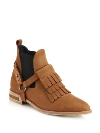 Freda Salvador Fringed Snake-embossed Leather Ankle Boots In Tan