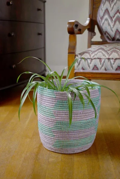 African Modern Herringbone Bath Bin Basket In Multi