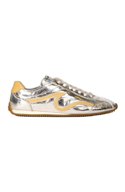 Sandro Lightwave Metallic Leather Trainers In Silver