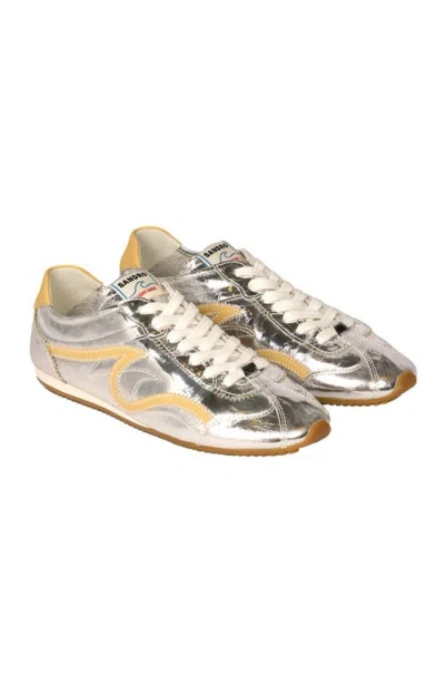 Sandro Lightwave Metallic Leather Trainers In Silver