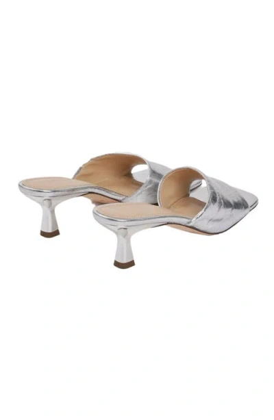 Sandro Heeled Metallic Leather Mules In Silver