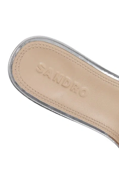 Sandro Heeled Metallic Leather Mules In Silver