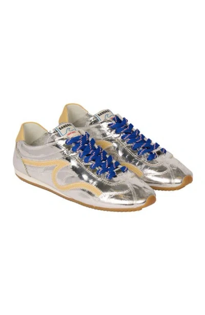 Sandro Lightwave Metallic Leather Trainers In Silver