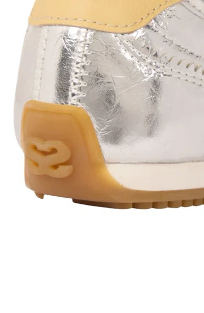 Sandro Lightwave Metallic Leather Trainers In Silver