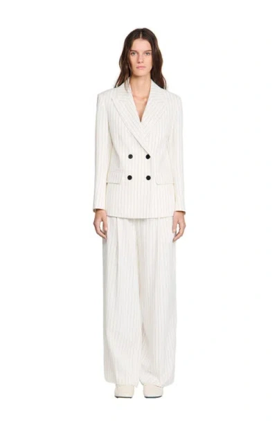 Sandro Striped Tailored Jacket In White