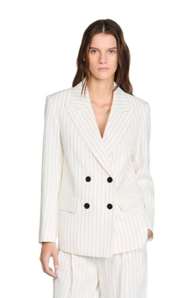Sandro Striped Tailored Jacket In White