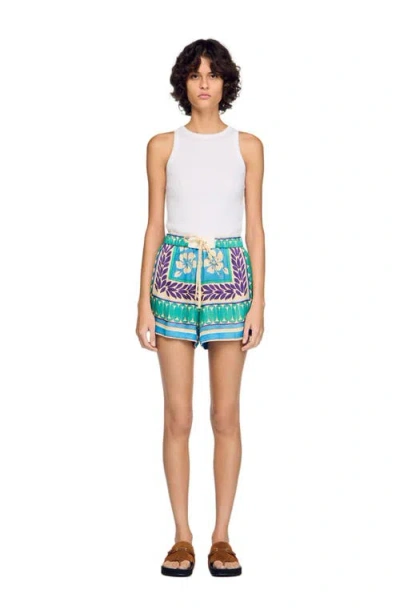Sandro Paris Floral Drawstring Shorts In Multi