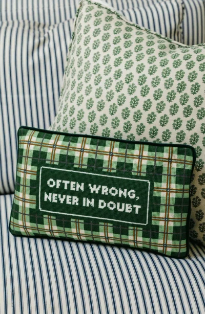 Furbish Studio Often Wrong Needlepoint Pillow In Green